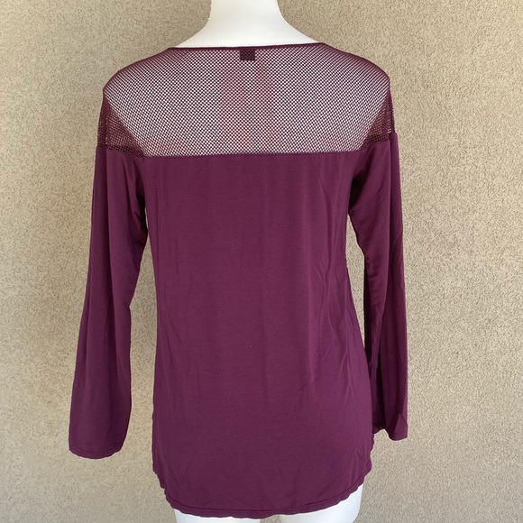 Burgundy Wine Mesh Accent Soft Modal Tunic Top - Picture 4 of 5
